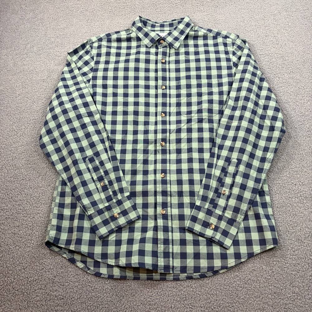 Old Navy Shirt Mens Medium Green Gingham Everyday Regular Fit Built-In Flex LS